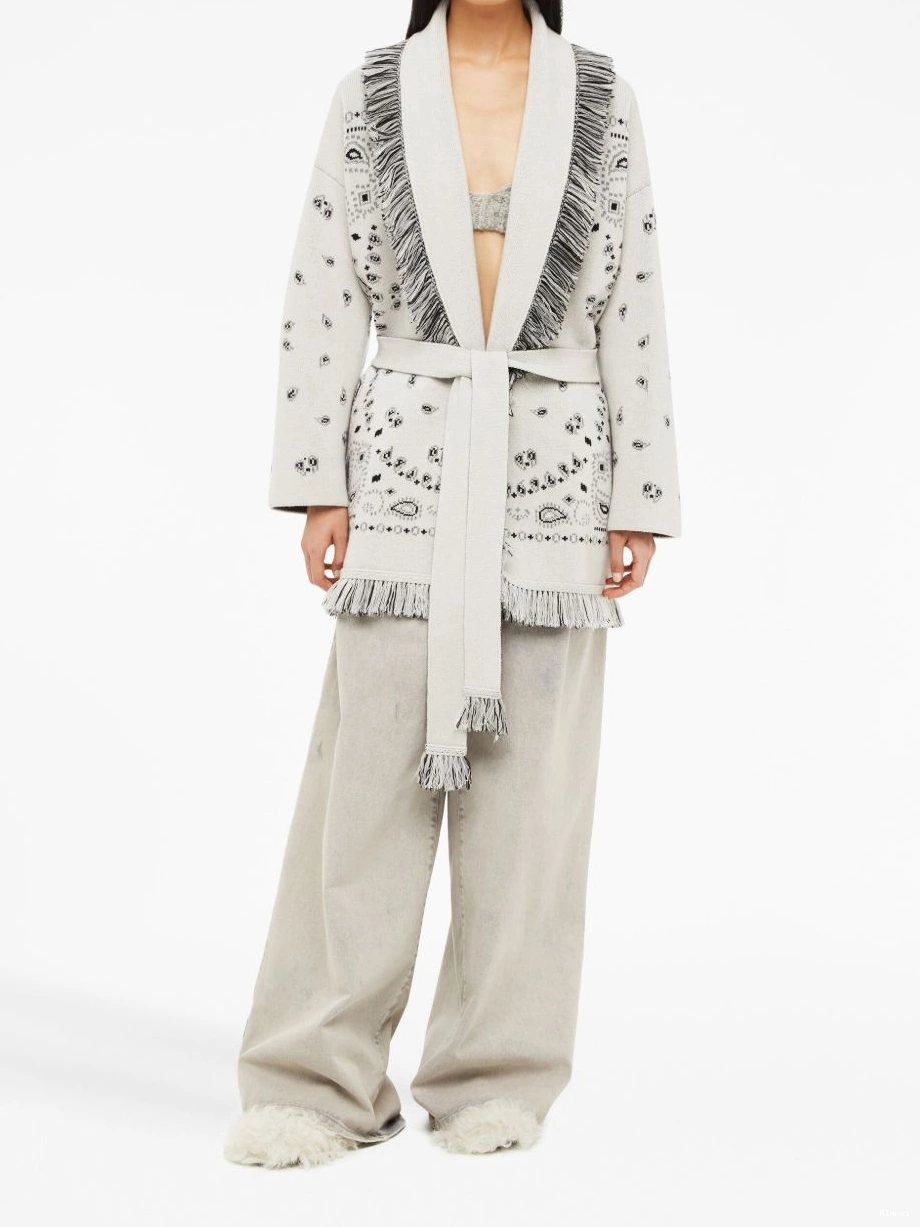 Affordable Women Jacquard cardigan cashmere fringed Bandana Alanui 0708